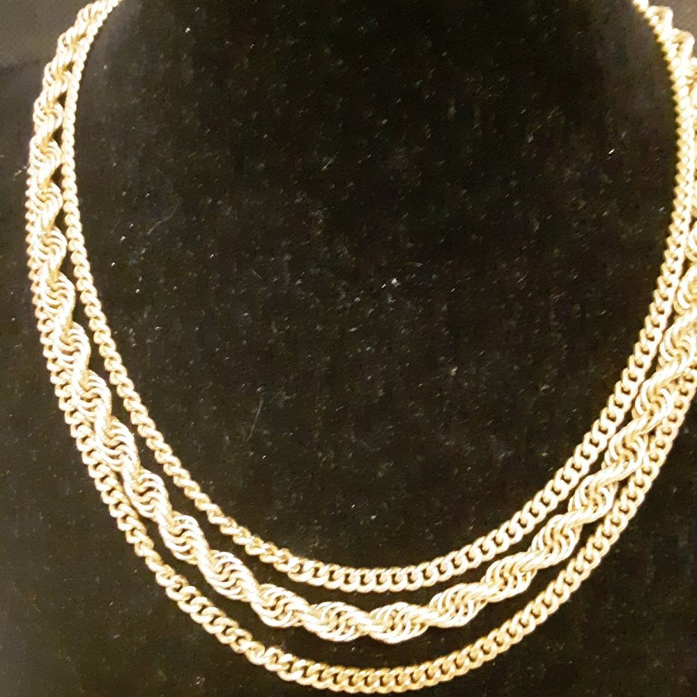 Vintage Monet Triple Strand Gold Tone Necklace